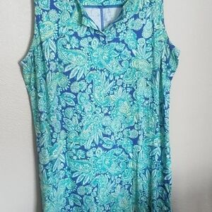 T By Talbots Blue+Green Paisley Dress 2X
